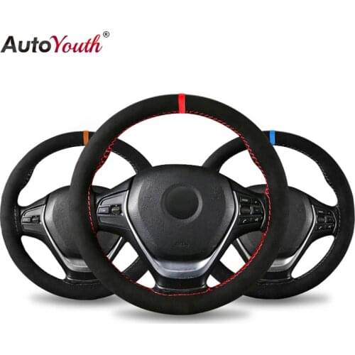 AUTOYOUTH 15 Inch Micro Fiber Leather Car Steering Wheel Cover with Needle & Thread Anti-Slip For lada-LARGUS For TOYOTA-AURIS