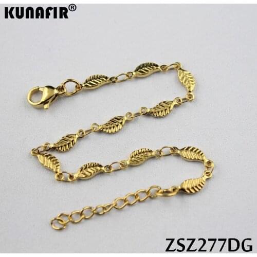 Stainless steel bracelet 3.8mm leaves shape Uouya welding chains golden color Brace lace women fashion jewelry ZSZ277DG