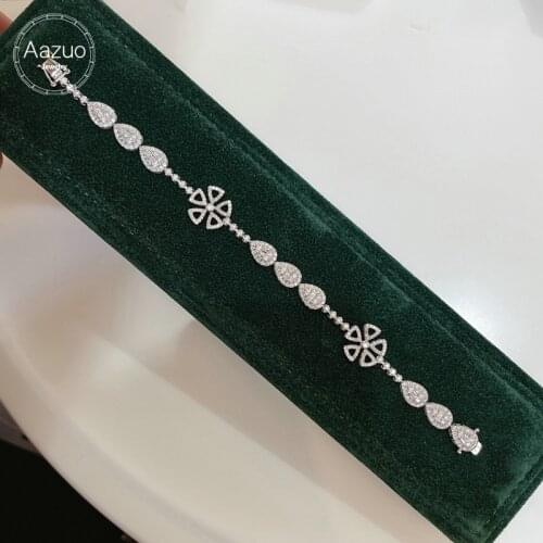 Aazuo Real 18K White Gold Real Diamond 2.5ct Luxury Flower Water Drop Bracelet For Woman Upscale Trendy Engagement Party Au750