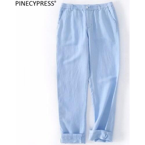 Men Pants True Natrual Linum Big Size Summer Breathable Dry Fast Anti-static Flax Cool Thin Male Quality Man Linen Trousers