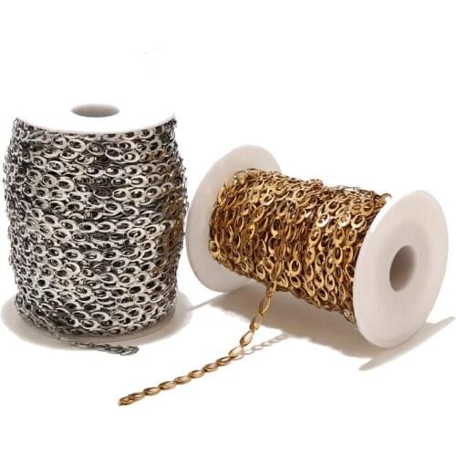 1Meter Stainless Steel Gold Plated 5mm Width Chains Charm Oval Rolo Cable Link Chain for DIY Jewelry Necklaces Making Findings