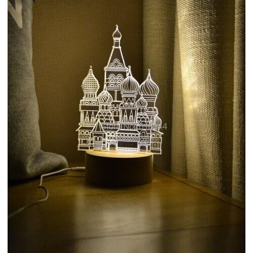 Wooden Modern LED 3D Table Lamps Creative Fashion Bedroom Bedside Night Light Lampe Deco Birthday Gift Magic Castle
