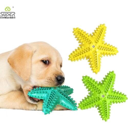 Dog Toys Starfish Shape Blue Yellow Green Toothbrush Stick Soft Rubber Tooth Cleaning Massage Pet Chew Toy With Sound
