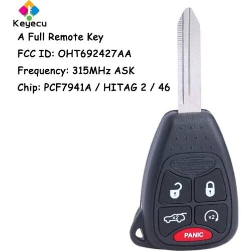 KEYECU Remote Car Key With 5 Buttons 315MHz 46 Chip - Fob for Chrysler/ JEEP/ DODG 300 200 Sedan Aspen Sebring FCC: OHT692427AA