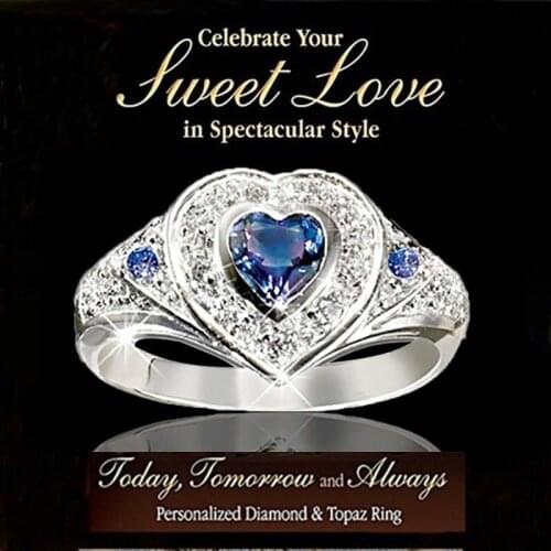 Heart-shaped blue gem ring diamond engagement sapphire heart-shaped ladies ring aquamarine ring sunflower jewelry