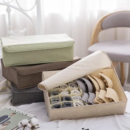 Cotton Linen Storage Box Foldable Organizer Box Underwear Socks Panties Bra Storage Organizer