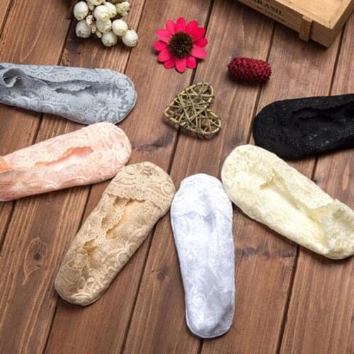 Summer Women Girl Silica Gel Lace Boat Socks Invisible Cotton Sole Non-slip Antiskid Slippers Anti-Slip Sock 1pair=2pcs