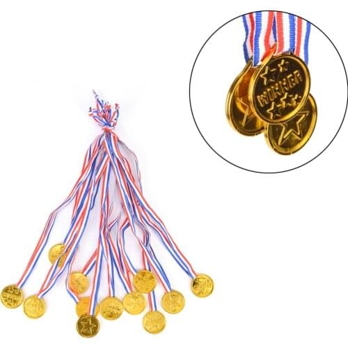 12 x Children Gold Plastic Winners Medals Sports Day Party Bag Prize Awards Toys For party decor Hot