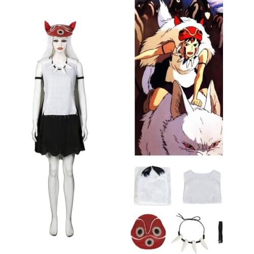 Mononoke Hime San Cosplay Costume Magic Princess Full set with Headwear Necklace Princess Mononoke Cosplay Outfits