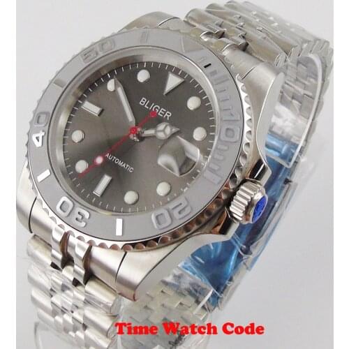 Bliger 40mm Automatic Mens Watch Miyota 8215 NH35 automatic movement gray dial sapphire glass ceramic bezel jubilee bracelet