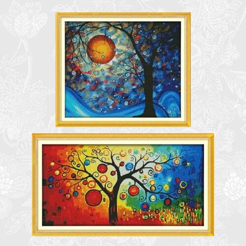 The tree of dreams and Rich tree Printed Canvas Cross-stitch Needlework Embroidery Sets DIY handmade Cross Stitch 14ct 11ct