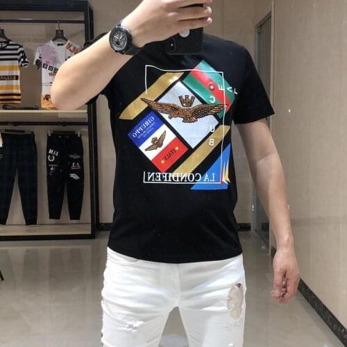 2021 NEW Man Diamond Print Short Sleeve T-shirt Mens fashion Summer Rhinestone t shirt High quality Hot drilling T-shirt