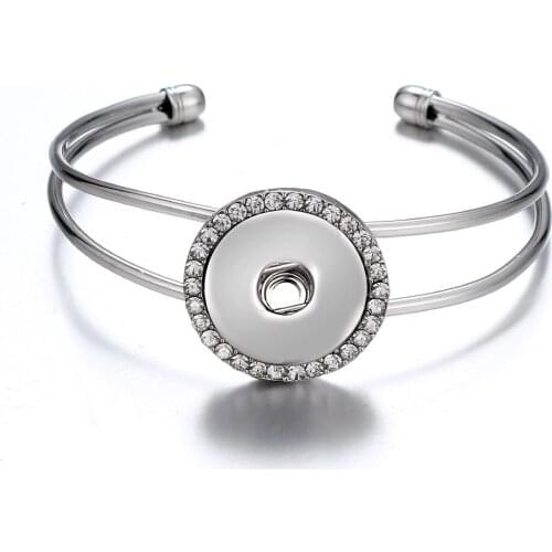 New SG0161 Simple style silver plated crystal snap bracelet bangle fit 18MM snap button jewelry wholesale