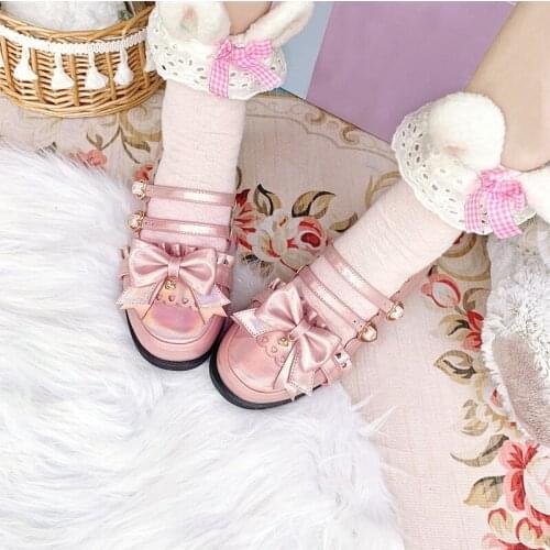 Japanese College Students Girls Round Toe Buckle Straps Bow Shoes Lolita JK Commuter Uniform Lovelive PU Leather Shoes 6 Colors