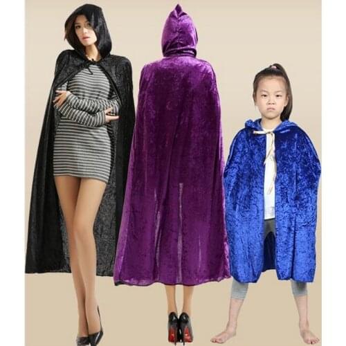 Halloween Christmas cosplay clothes adult children red black purple green flocking witch death hoody cloak cape with hat