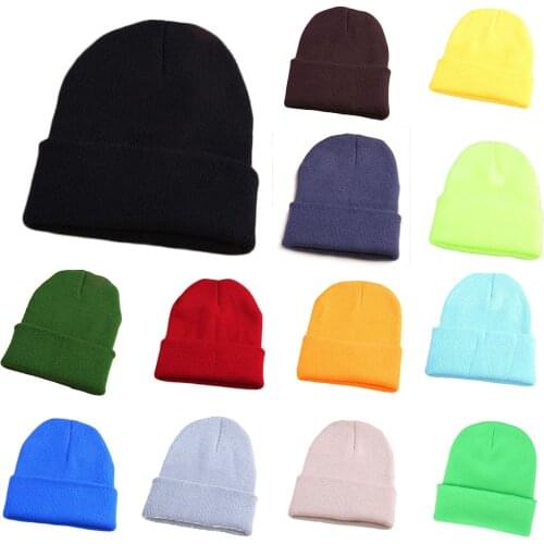 Solid Unisex Beanie Autumn Winter Wool Blends Soft Warm Knitted Cap Men Women SkullCap Hats Ski Caps Beanies Multicolor