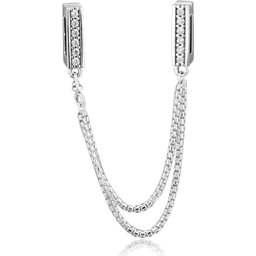 Fits Europe Reflexions Bracelets Reflexions Sparkling Safety Chain Clip 925 Sterling Silver Jewelry Beads DIY Making Fashion