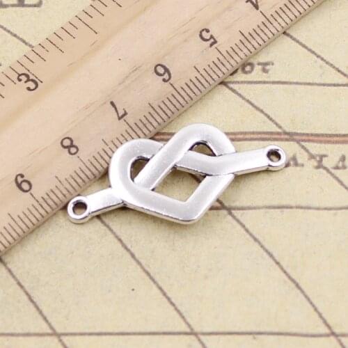 10pcs Charms Heart Knot Connector 38x17mm Tibetan Silver Color Pendants Antique Jewelry Making DIY Handmade Craft