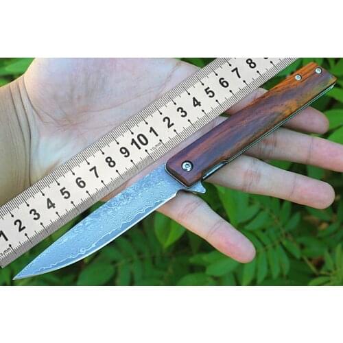 Outdoor Mini Pocket Folding Knife Sharp High Hardness Damascus Steel Camping Knife Practical Life-Saving Edc Fishing Tool