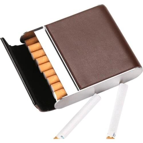 Portable Stainless Steel And PU Leather Cigarette Case Tobacco Lighter Holder Multifunction Cigar Box Gadgets For Men&WomenLF336