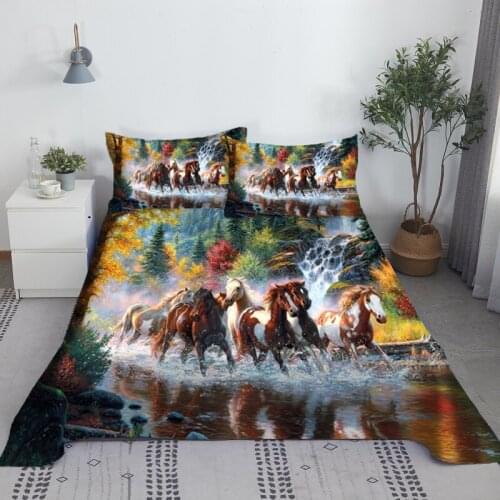 Horse Bed Sheet Set 3D Printed Animal Polyester Bed Flat Sheet With Pillowcase Print Bed Linen For Kids Baby Adults Woman Man