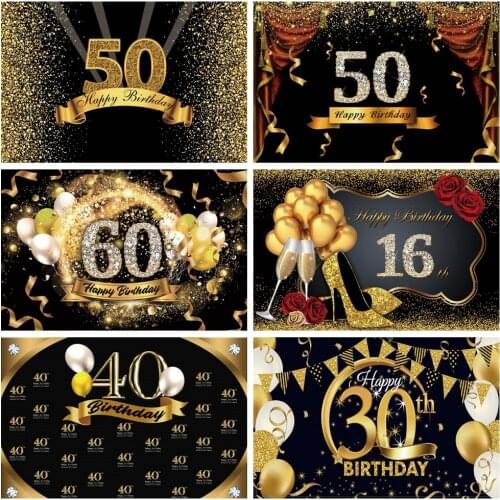 Scopiso Photography Backdrop Happy 50 40 30 25 18 Birthday Party Gold Polka Dot Poster Decoration Photo Background Studio Props