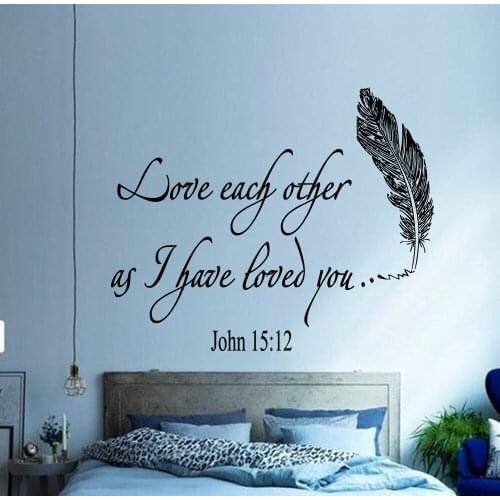 Family Bible Verses Wall Decal Quote Love Each Other John 15:12 Vinyl Wall Stickers Boho Removable Bedroom Decor Mural Z701
