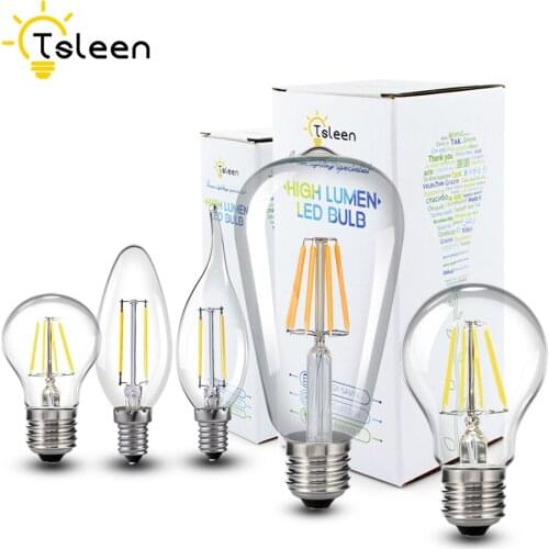 8W E12 E14 Dimmable Edsion Glass Chandelier Lighting Lights 8W 16W Candle light Filament LED Bulb Vintage Lamp For Home Deco