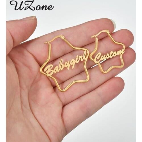 UZone Custom Star Personalized Name Geometric Earrings for Women Customized Letter Hoop Earrings Christmas Gifts
