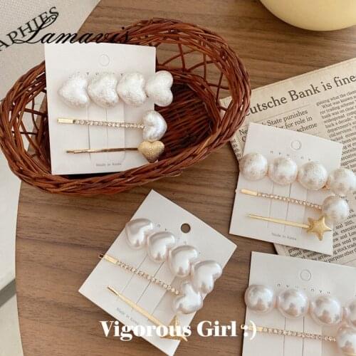 Japanese Pearl Love Hairpin Combination Temperament Bangs Clip Net Red Girl Word Clip Hairpin Carson Korean Hair Accessories