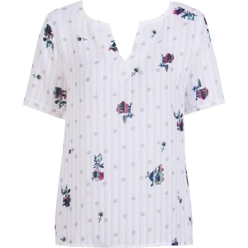 Women Summer Short Sleeve Flower Casual Chiffon Shirt Tops Blouses V Neck Seller New Women Ladies Clothing Blouse