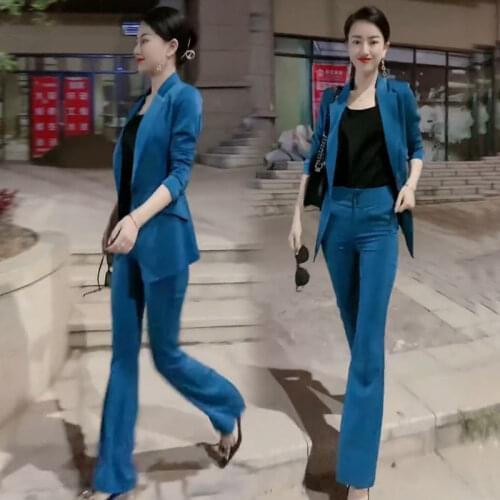 Women 2021 Spring Autumn Fashion Vintage Blazer Pants Suit female OL Elegant Blazers + High Waist Pants Suits 2 Piece Set C286