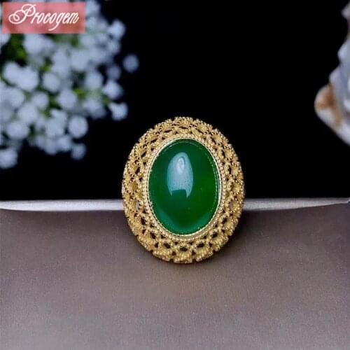 Natural Chalcedony Rings for Women 13x18mm Vintage Rings for Party 925 Sterling Silver Manufacturer 18K Gold Plated #170