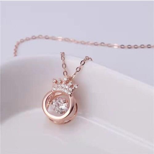 Rose-Gold Queen Crown AAA Zircon Pendant Necklace 2021 Charm Women Wedding CZ Crystal Necklace for Women Engagement Jewelry Gift