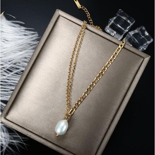 ZMFashion Vintage Pearl Pendant Long Chains Sweater Necklace For Women Ladies Double Layered Choker Chunky Chain Jewelry Gifts