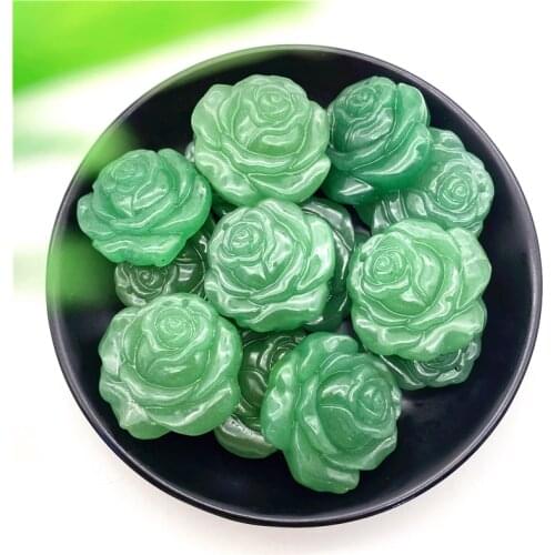 1PC Natural Green Aventurine Rose Flower Hand Carved Crystal Flowers with Hole Healing Stones Decor Gifts Natural Stones