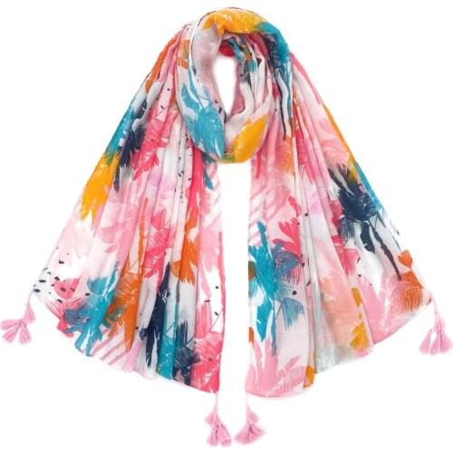 2021 Beautiful Cotton Coconut Tree Print Tassel Scarf Shawls Long Soft Beach Floral Scarves Hijab Wrap Free Shipping