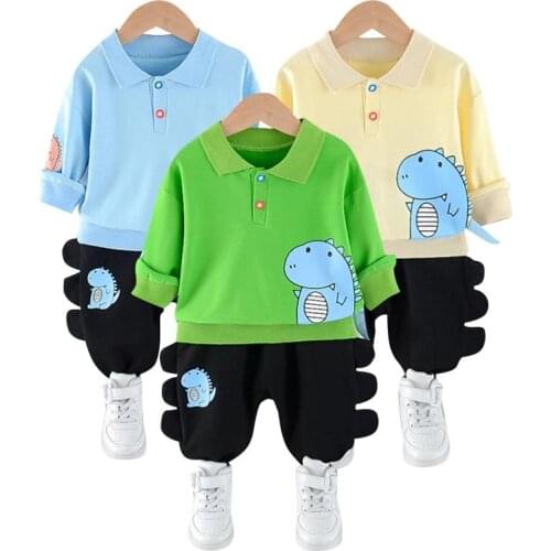 2021 Spring Baby Children Clothes Kids Boys Cotton 3D Dinosaur Pullover T-shirt Pants 2Pcs/set Toddler Fashion Cotton Suit Sets