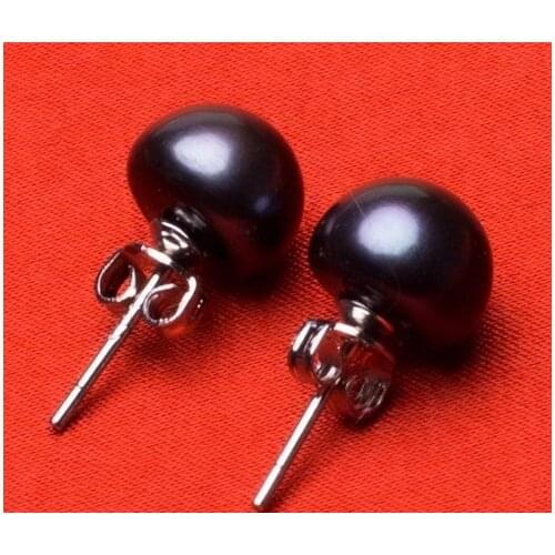 8-9mm Black Color Natural Pearl Earrings Cultured Wedding Bridal Earrings Freshwater Fashion Jewelry