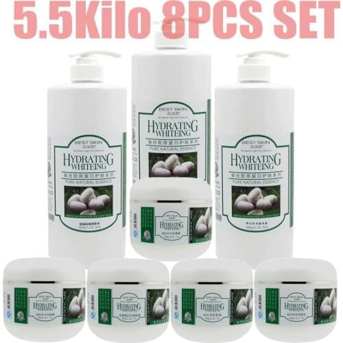 8PCS Set 5.5Kilo Silk Collagen Moisturizing Whitening Rejuvenation Toner+Massage Cream+Dead Skin Remove Gel+ Facial Mask ETC