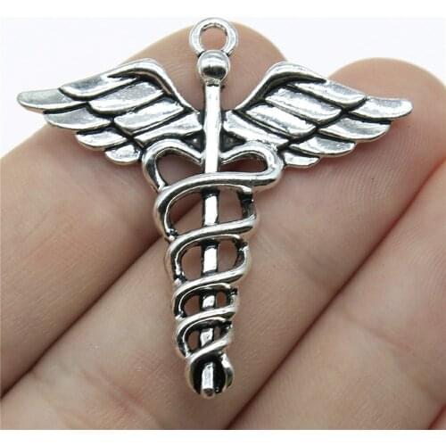 8pcs Charms Caduceus Medical Symbol MD 40x40mm Antique Making Pendant Fit Vintage Tibetan DIY Handmade Jewelry
