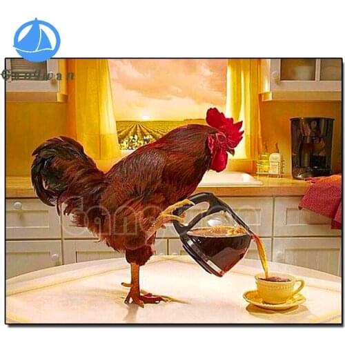 5D DIY Diamond Painting Chicken coffee 100% Full Square Round Drill Diamond Embroidery Funny rooster Cross Stitch 3D home Decor