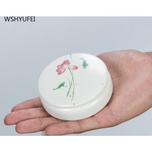 White flowers small ceramic home Ganoderma lucidum tea coffee beans biscuits candy sealed cans pill powder ceramic storage tank