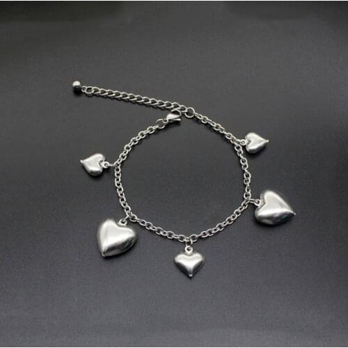 Stainless Steel Love Chain Link Silver Color Bracelet with Heart Charms Women Chain Link Female Beads Friendship Bracelet