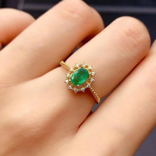 CoLife Jewelry Fashion Silver Engagement Ring 4*6mm Natural Emerald Ring 925 Silver Emerald Jewelry Gift for Girl Friend
