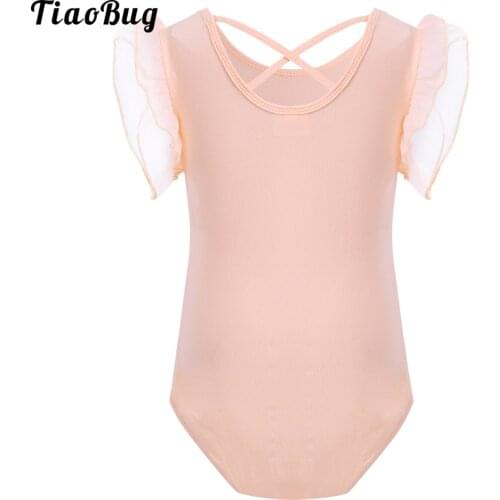 TiaoBug Kids Girls Ruffled Sleeves Ballet Dance Gymnastics Leotard Stage Costume Clothes DanceWear