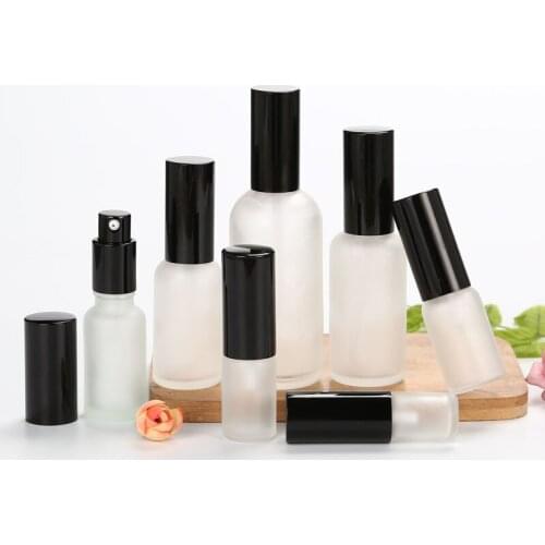 Essence Oil Lotion Pump Bottle Spray Bottle Cosmetic Containers Bottle Frosted Glass Empty Vial 10ml 15ml 20ml 30ml 100ml 15Pcs