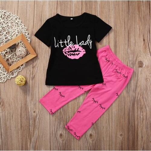 Citgeett 2Pcs Kid baby clothing set girls clothes Kid Baby Girls Lips Short Sleeve T-shirt Tops +Leggings Pants Clothes XMAS Set
