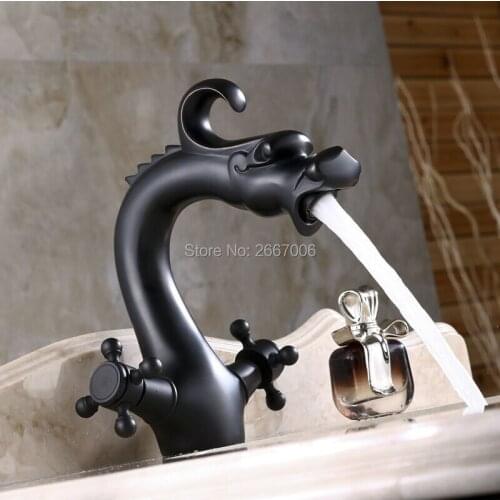 GIZERO Dragon Design Bathroom Faucet Brass Basin Waterfall Mixer Tap Solid Brass Deck Mounted Fashion Taps ZR324