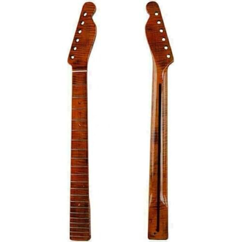 Tiger Flame Maple Guitar Neck 21 Fret 25.5inch Dark Yellow Pearl Dot Inlay DIY